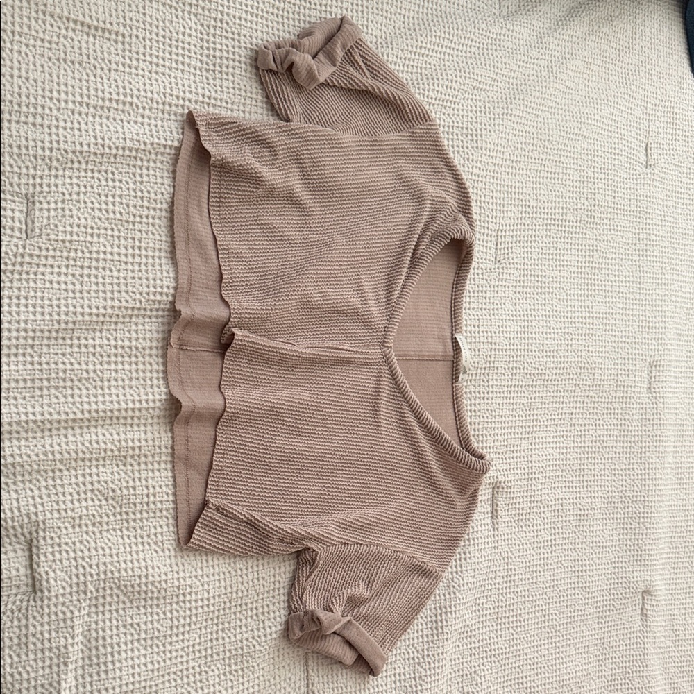 Women's Altar’d State Taupe Knit Short Sleeve Crop Top